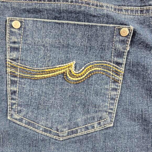 Riva Karen Jeans Skirt Womens L Blue Denim A Line Rodeo Western Casual Pockets - Picture 16 of 16